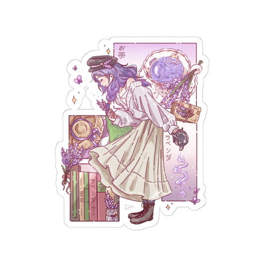 Lavender Tea Kiss-Cut Sticker — Aesthetic Mystic Girl Laptop Decal