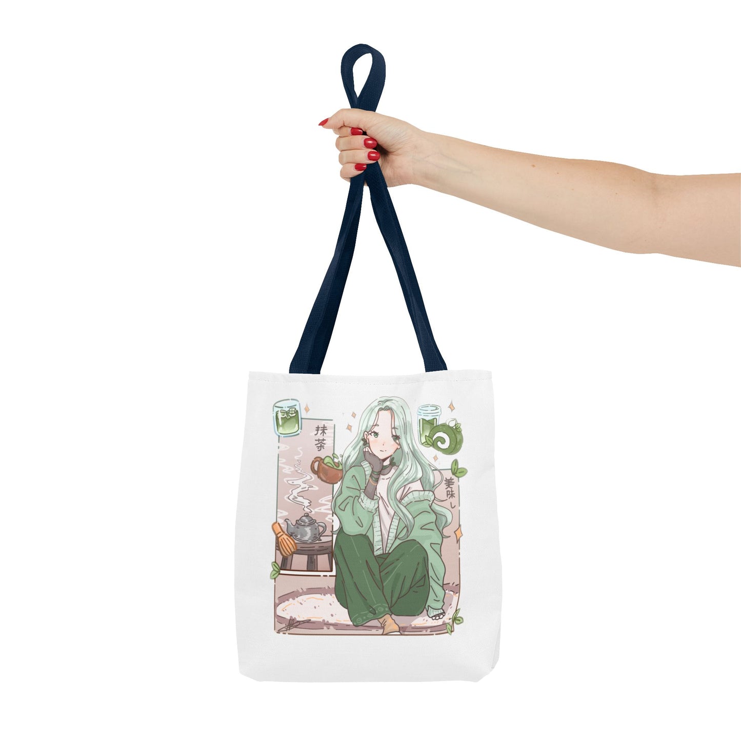 Anime Girl Green Aesthetic Tote Bag – Cozy Kawaii All-Over Print Tote