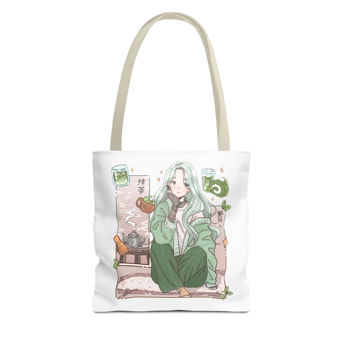 Anime Girl Green Aesthetic Tote Bag – Cozy Kawaii All-Over Print Tote