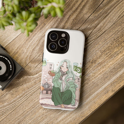Anime Girl Green Aesthetic Phone Case — Cute Pastel Art