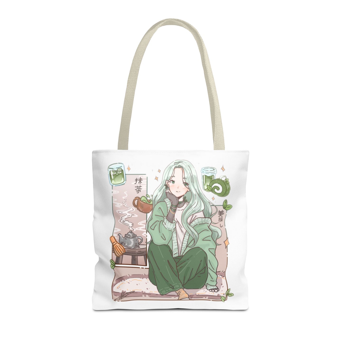 Anime Girl Green Aesthetic Tote Bag – Cozy Kawaii All-Over Print Tote