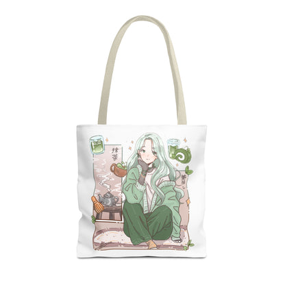 Anime Girl Green Aesthetic Tote Bag – Cozy Kawaii All-Over Print Tote