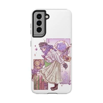 Mystic Librarian Tough Phone Case — Lavender Tea Anime Girl, Pastel Purple Bookstore Art