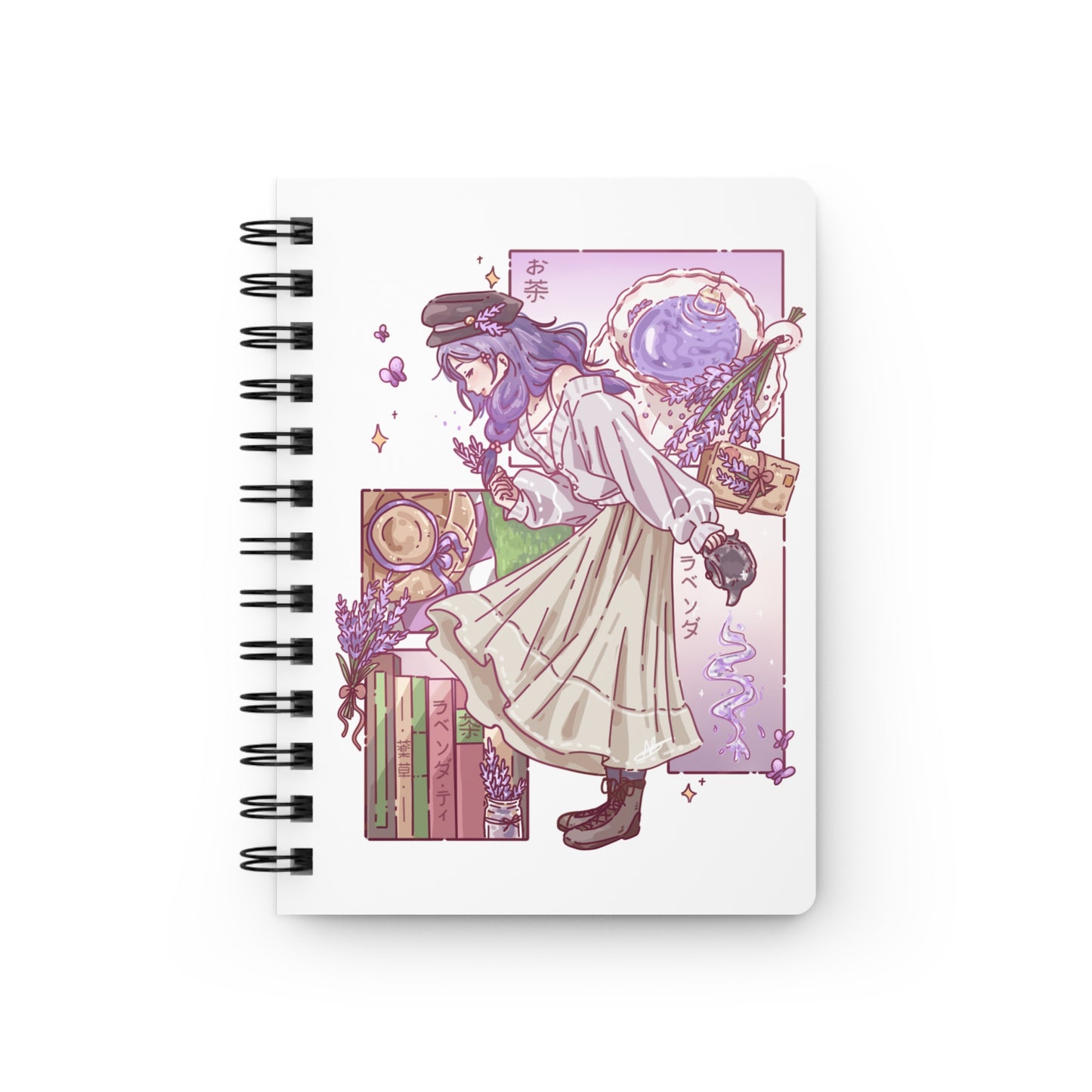 Aesthetic Lavender Tea Spiral Notebook — Anime Girl Journal