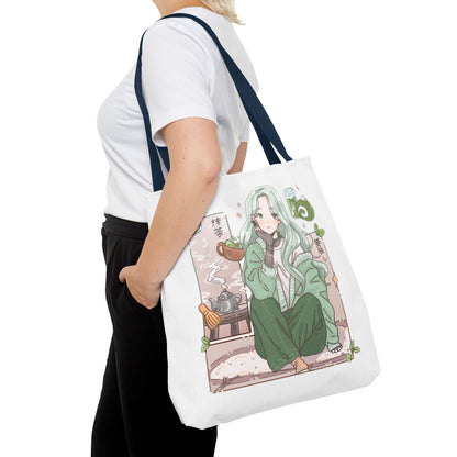 Anime Girl Green Aesthetic Tote Bag – Cozy Kawaii All-Over Print Tote