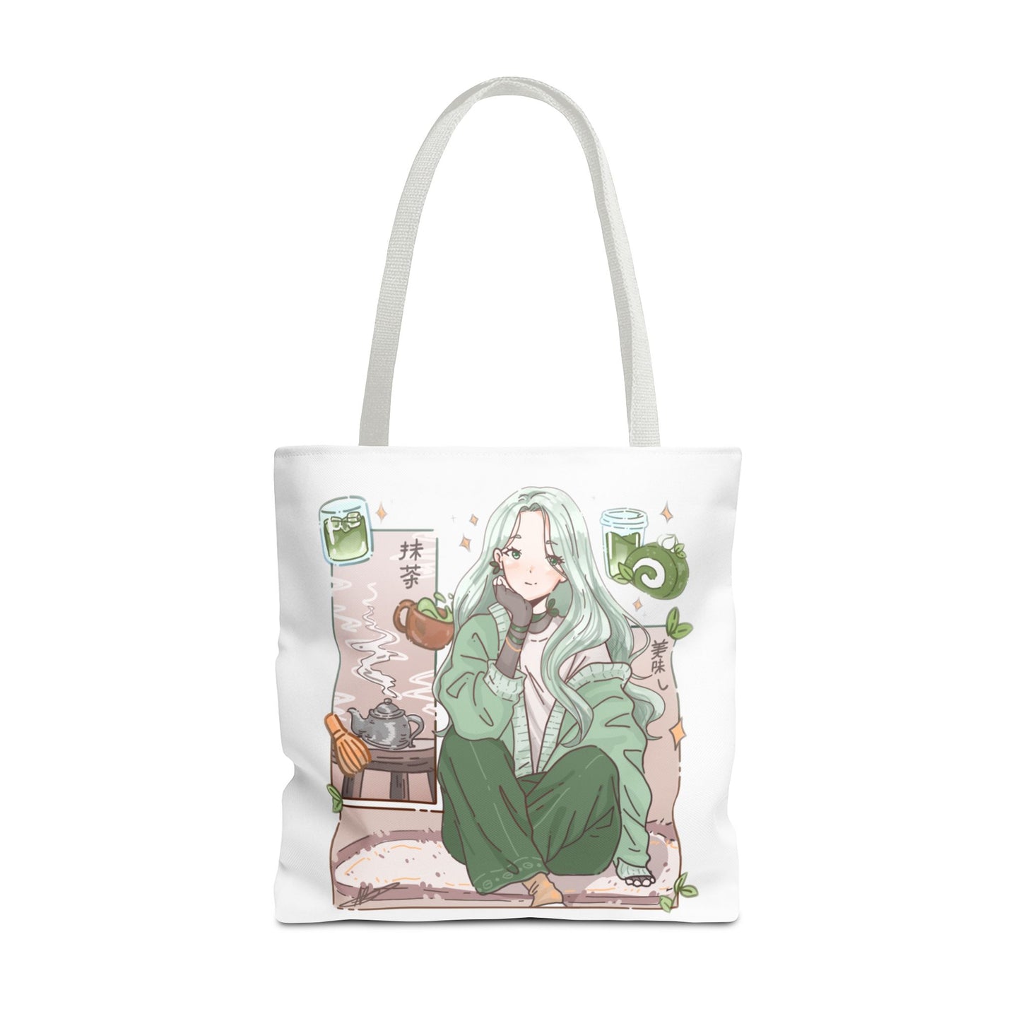 Anime Girl Green Aesthetic Tote Bag – Cozy Kawaii All-Over Print Tote