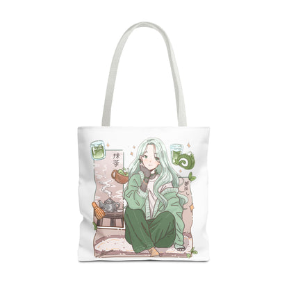 Anime Girl Green Aesthetic Tote Bag – Cozy Kawaii All-Over Print Tote