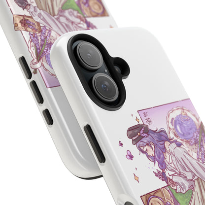 Mystic Librarian Tough Phone Case — Lavender Tea Anime Girl, Pastel Purple Bookstore Art