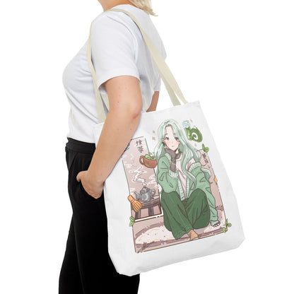 Anime Girl Green Aesthetic Tote Bag – Cozy Kawaii All-Over Print Tote