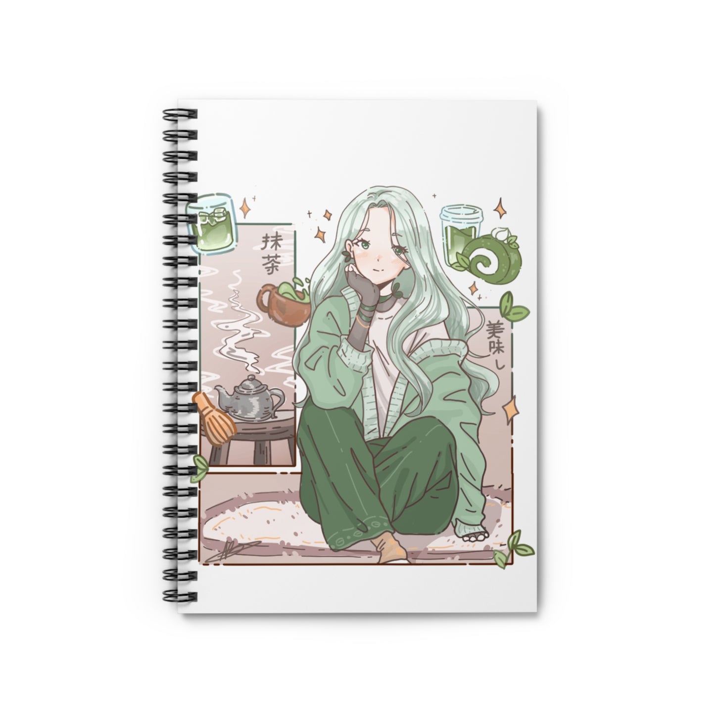 Matcha Girl Spiral Notebook — Cute Anime Tea Journal (Ruled)