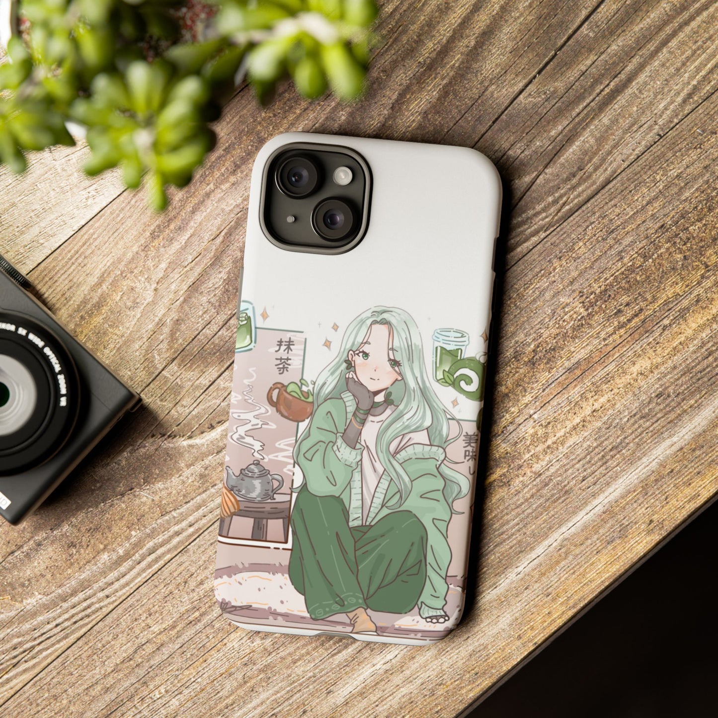 Anime Girl Green Aesthetic Phone Case — Cute Pastel Art