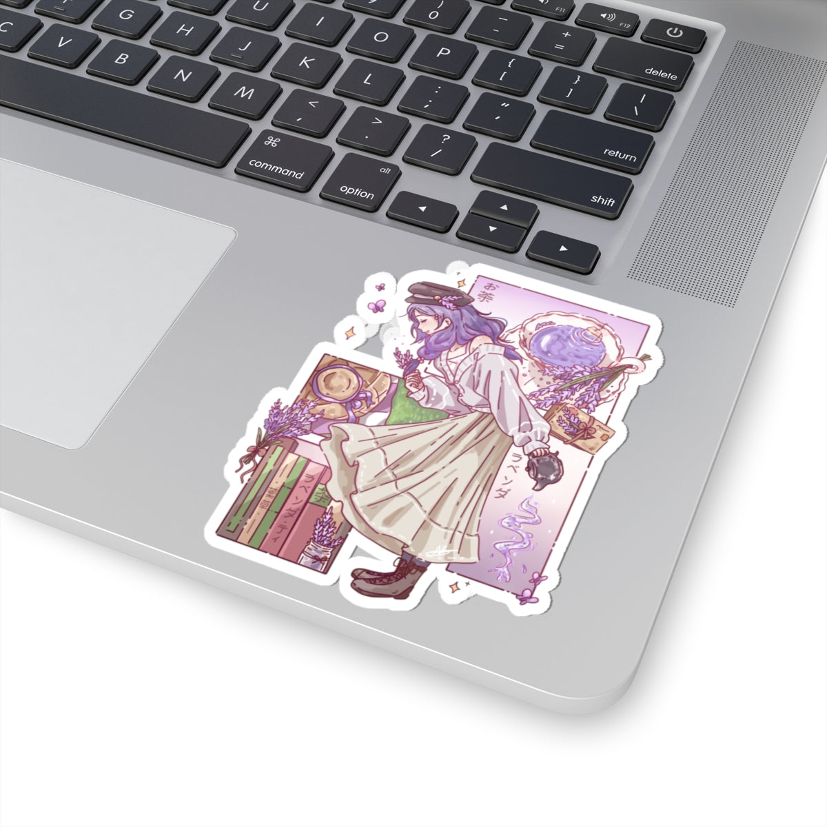 Lavender Tea Kiss-Cut Sticker — Aesthetic Mystic Girl Laptop Decal