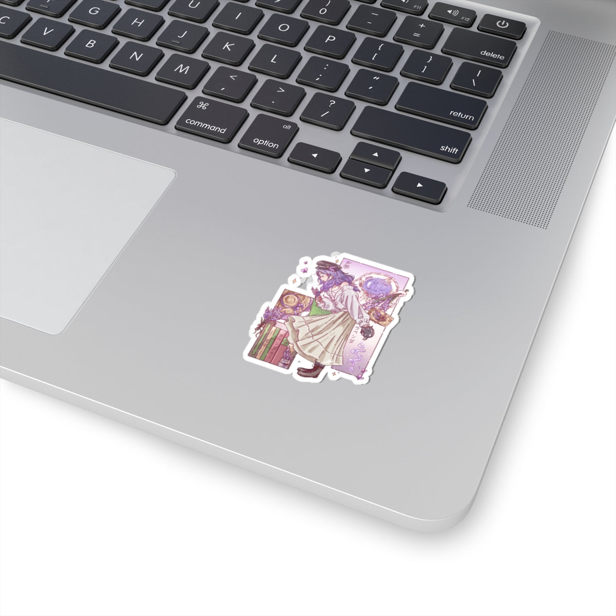 Lavender Tea Kiss-Cut Sticker — Aesthetic Mystic Girl Laptop Decal