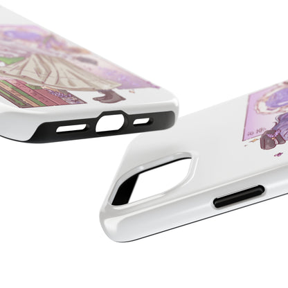 Mystic Librarian Tough Phone Case — Lavender Tea Anime Girl, Pastel Purple Bookstore Art
