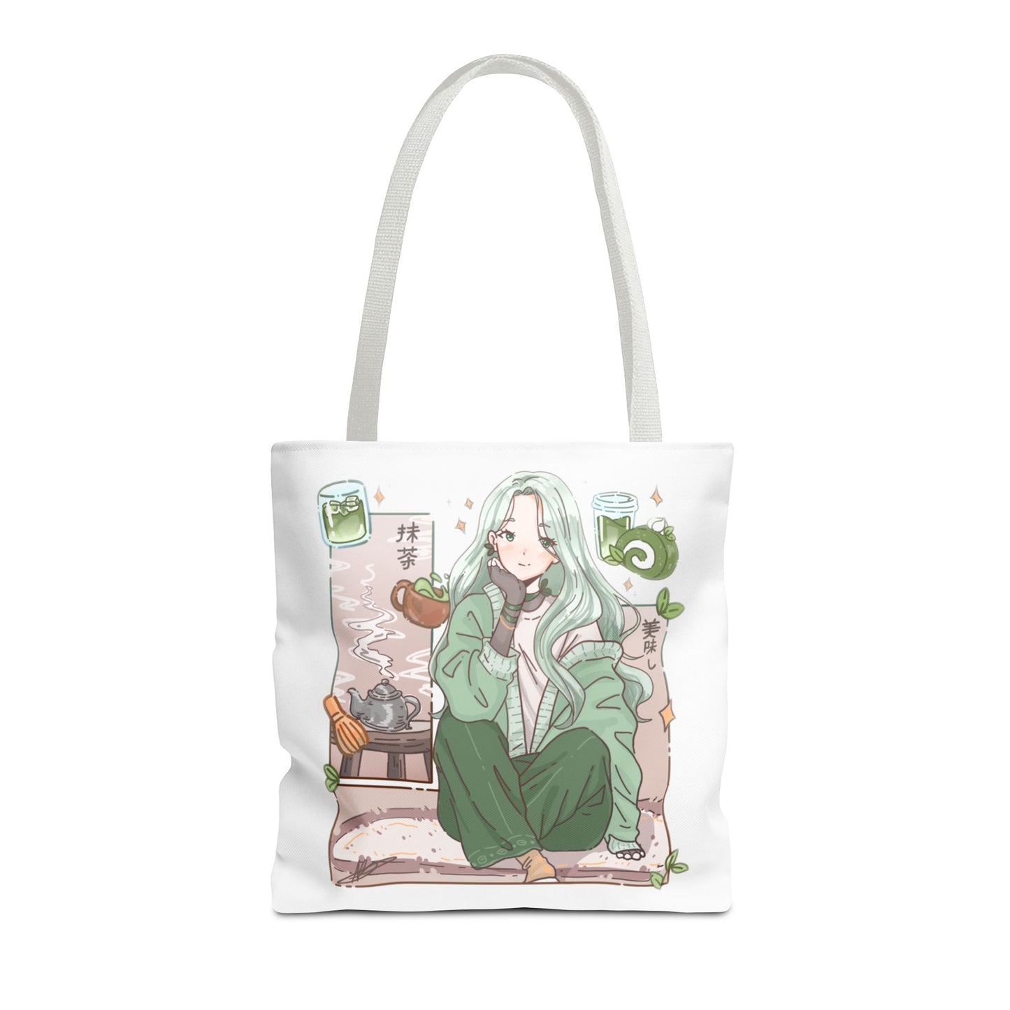 Anime Girl Green Aesthetic Tote Bag – Cozy Kawaii All-Over Print Tote