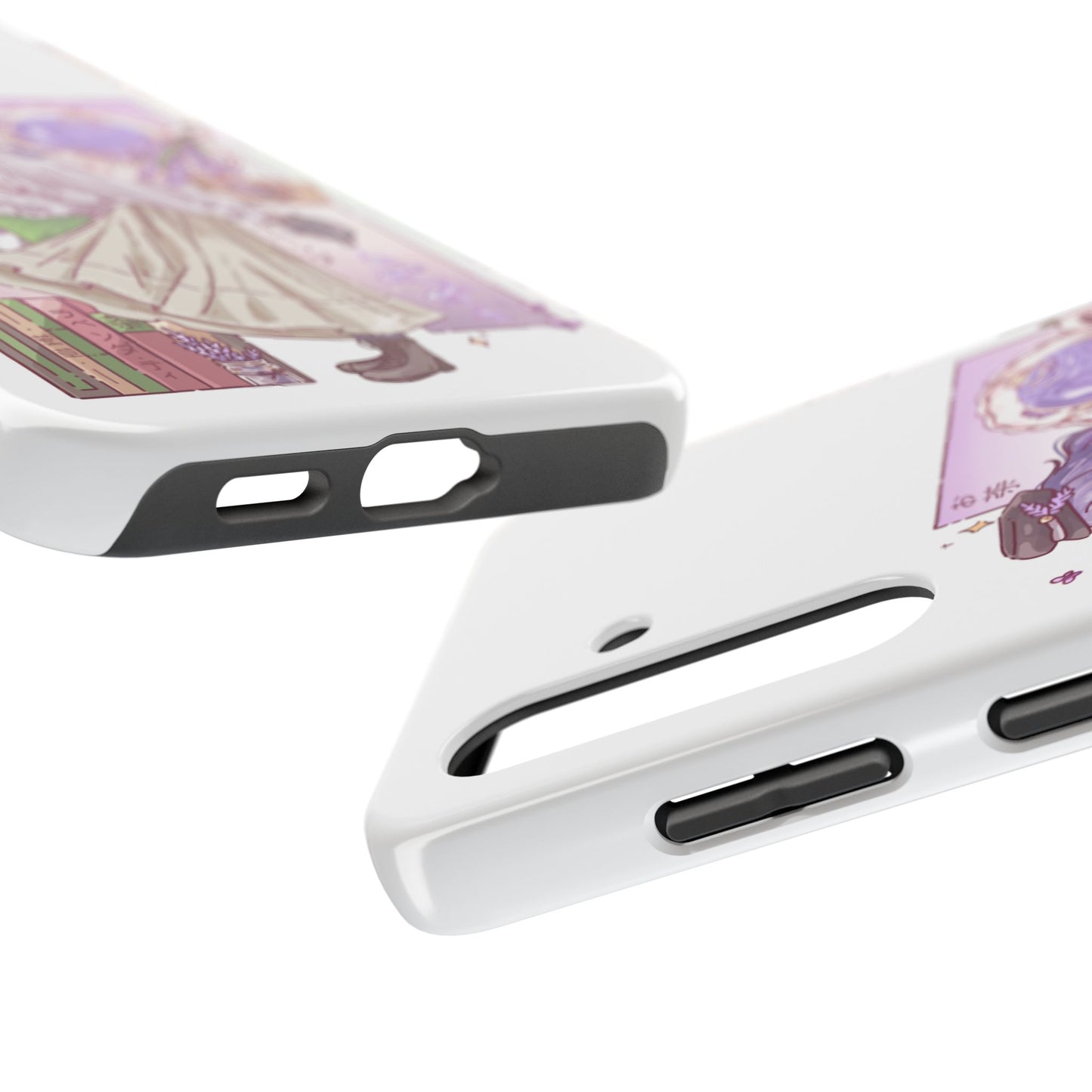 Mystic Librarian Tough Phone Case — Lavender Tea Anime Girl, Pastel Purple Bookstore Art