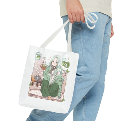 Anime Girl Green Aesthetic Tote Bag – Cozy Kawaii All-Over Print Tote
