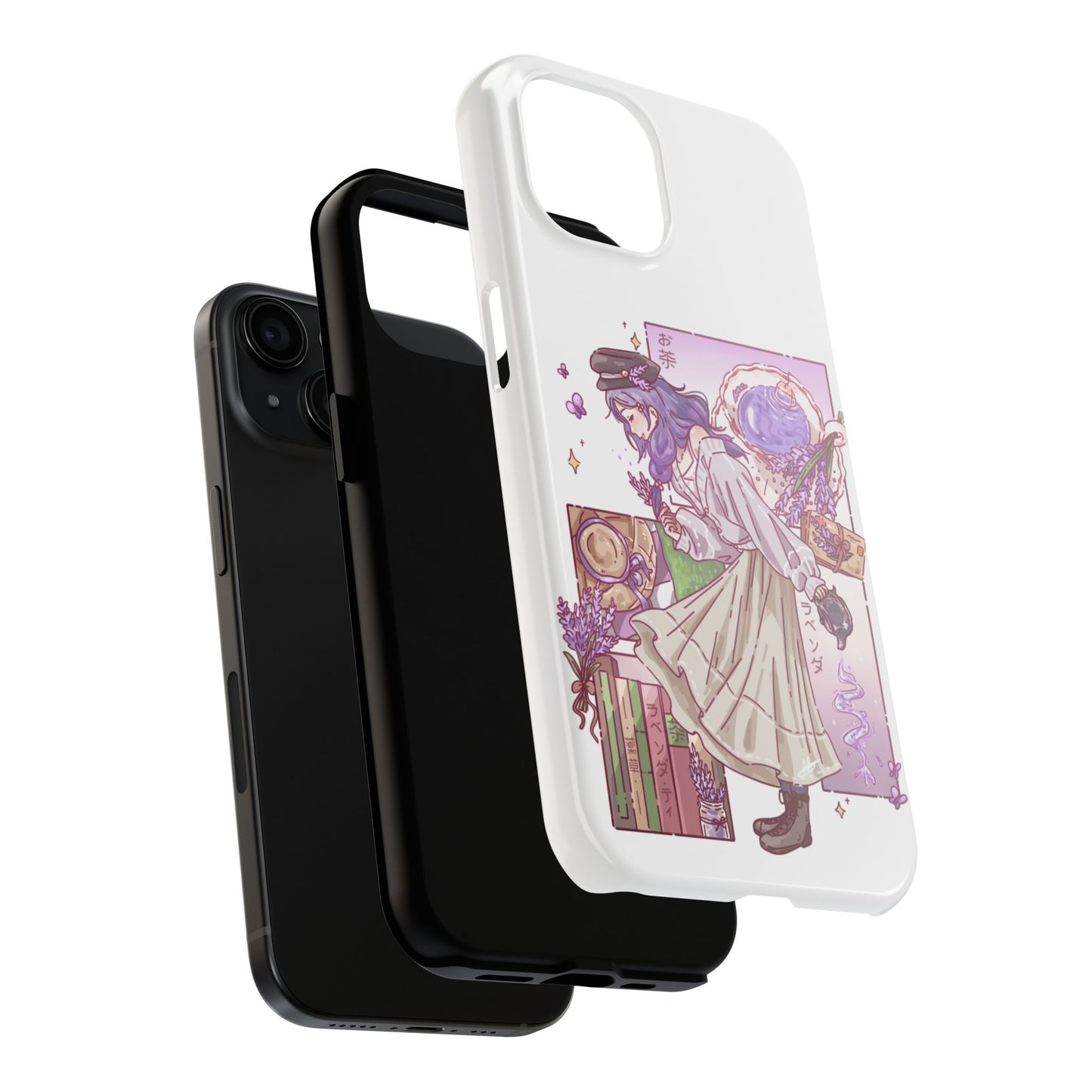 Mystic Librarian Tough Phone Case — Lavender Tea Anime Girl, Pastel Purple Bookstore Art