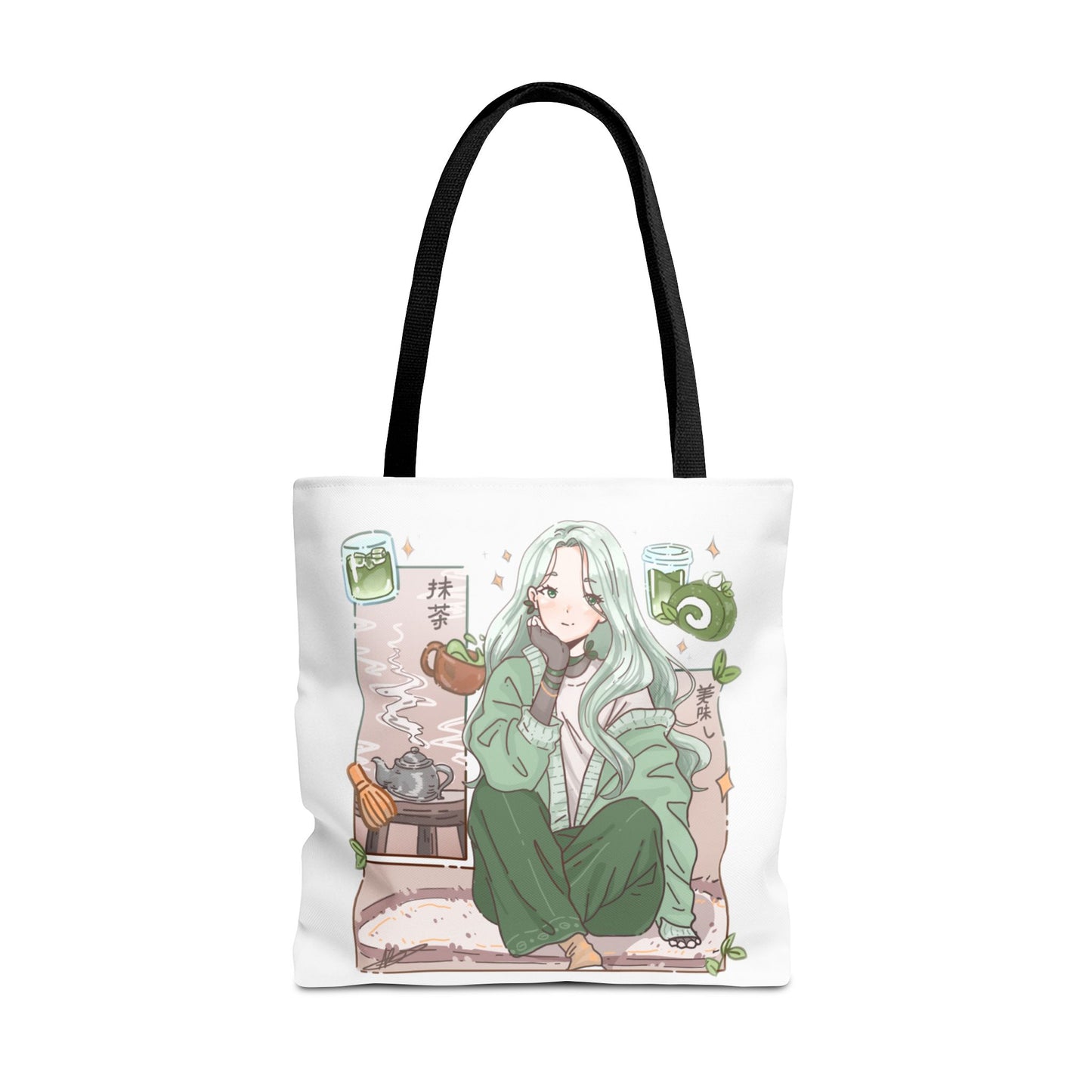 Anime Girl Green Aesthetic Tote Bag – Cozy Kawaii All-Over Print Tote