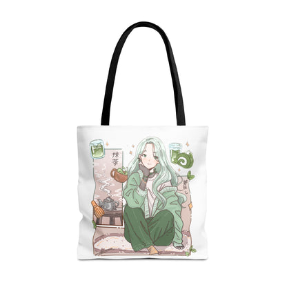 Anime Girl Green Aesthetic Tote Bag – Cozy Kawaii All-Over Print Tote