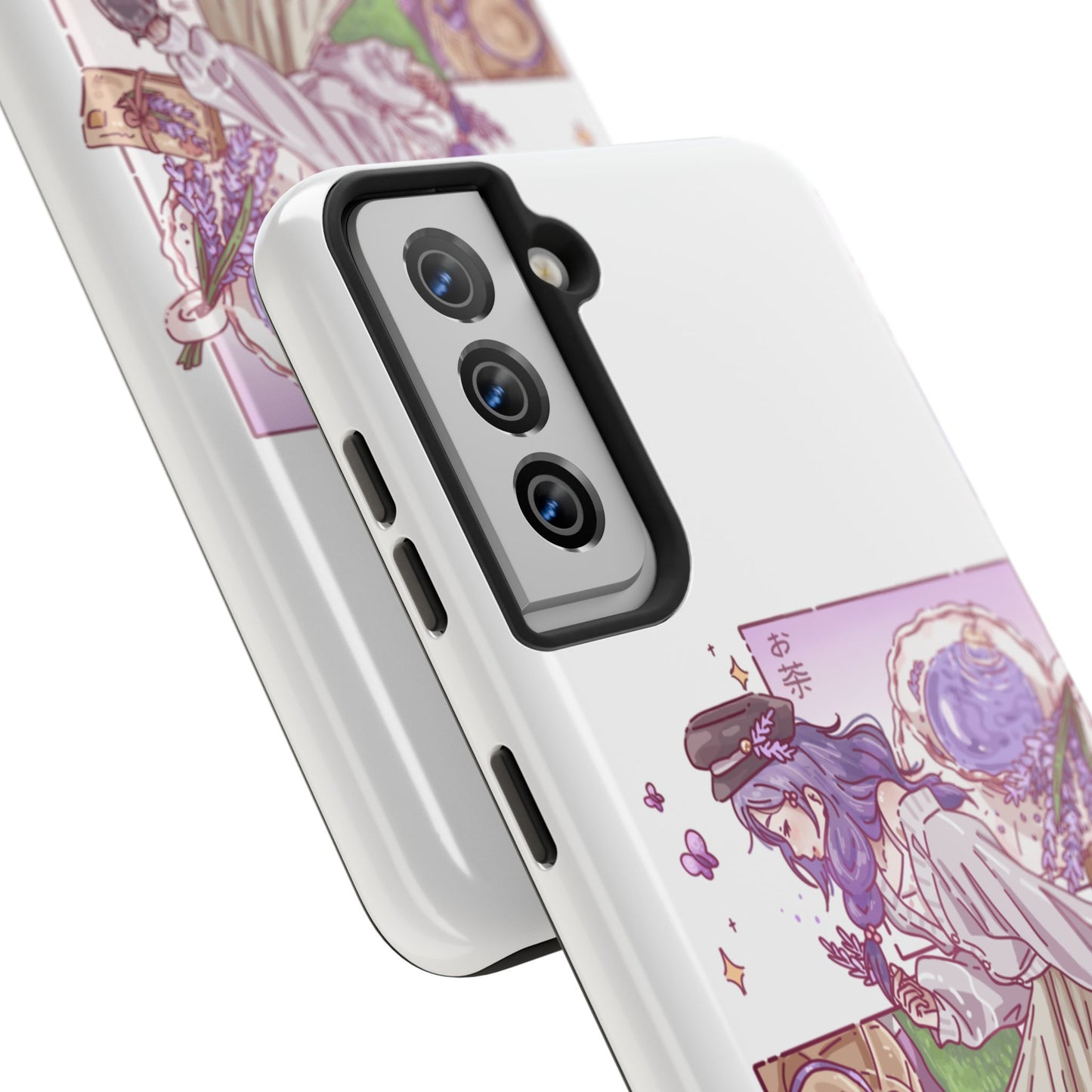 Mystic Librarian Tough Phone Case — Lavender Tea Anime Girl, Pastel Purple Bookstore Art