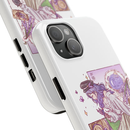 Mystic Librarian Tough Phone Case — Lavender Tea Anime Girl, Pastel Purple Bookstore Art