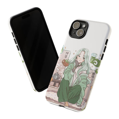 Anime Girl Green Aesthetic Phone Case — Cute Pastel Art