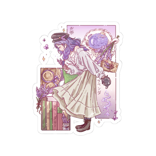 Lavender Tea Kiss-Cut Sticker — Aesthetic Mystic Girl Laptop Decal
