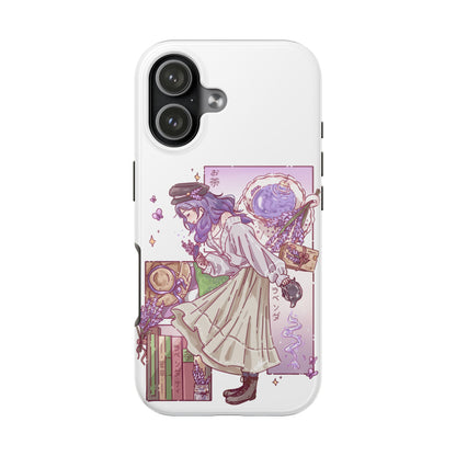 Mystic Librarian Tough Phone Case — Lavender Tea Anime Girl, Pastel Purple Bookstore Art