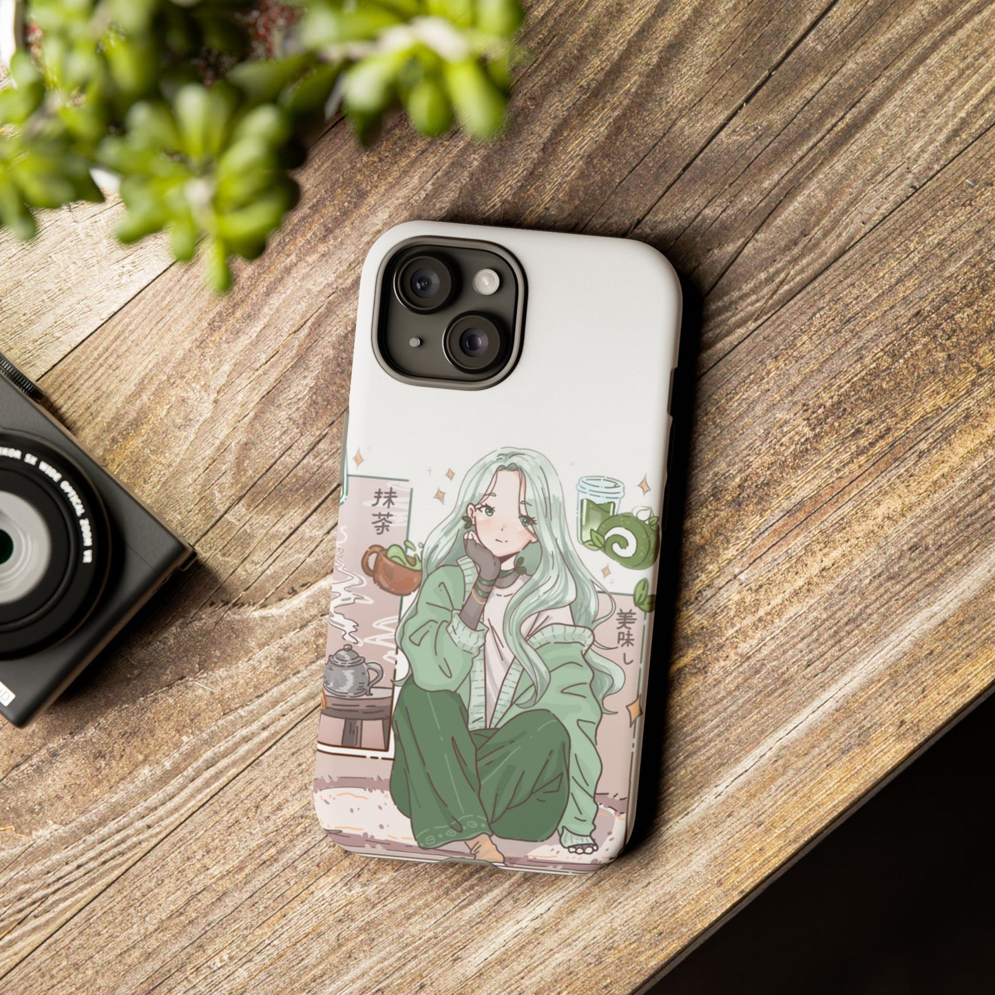Anime Girl Green Aesthetic Phone Case — Cute Pastel Art