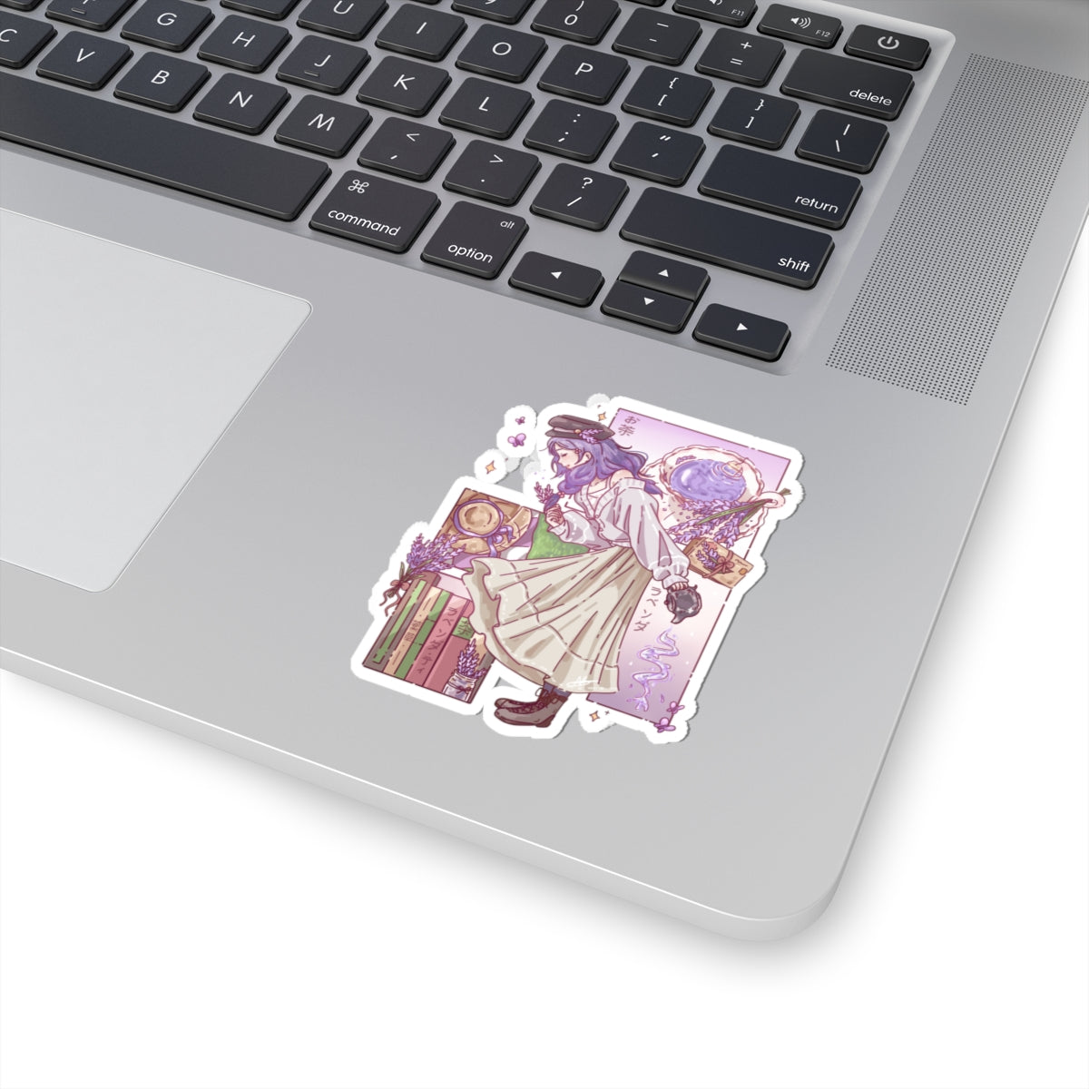 Lavender Tea Kiss-Cut Sticker — Aesthetic Mystic Girl Laptop Decal