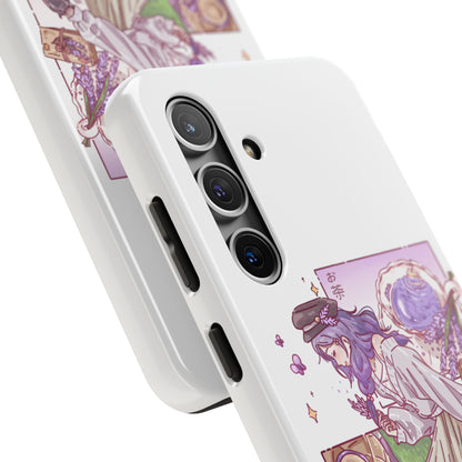 Mystic Librarian Tough Phone Case — Lavender Tea Anime Girl, Pastel Purple Bookstore Art