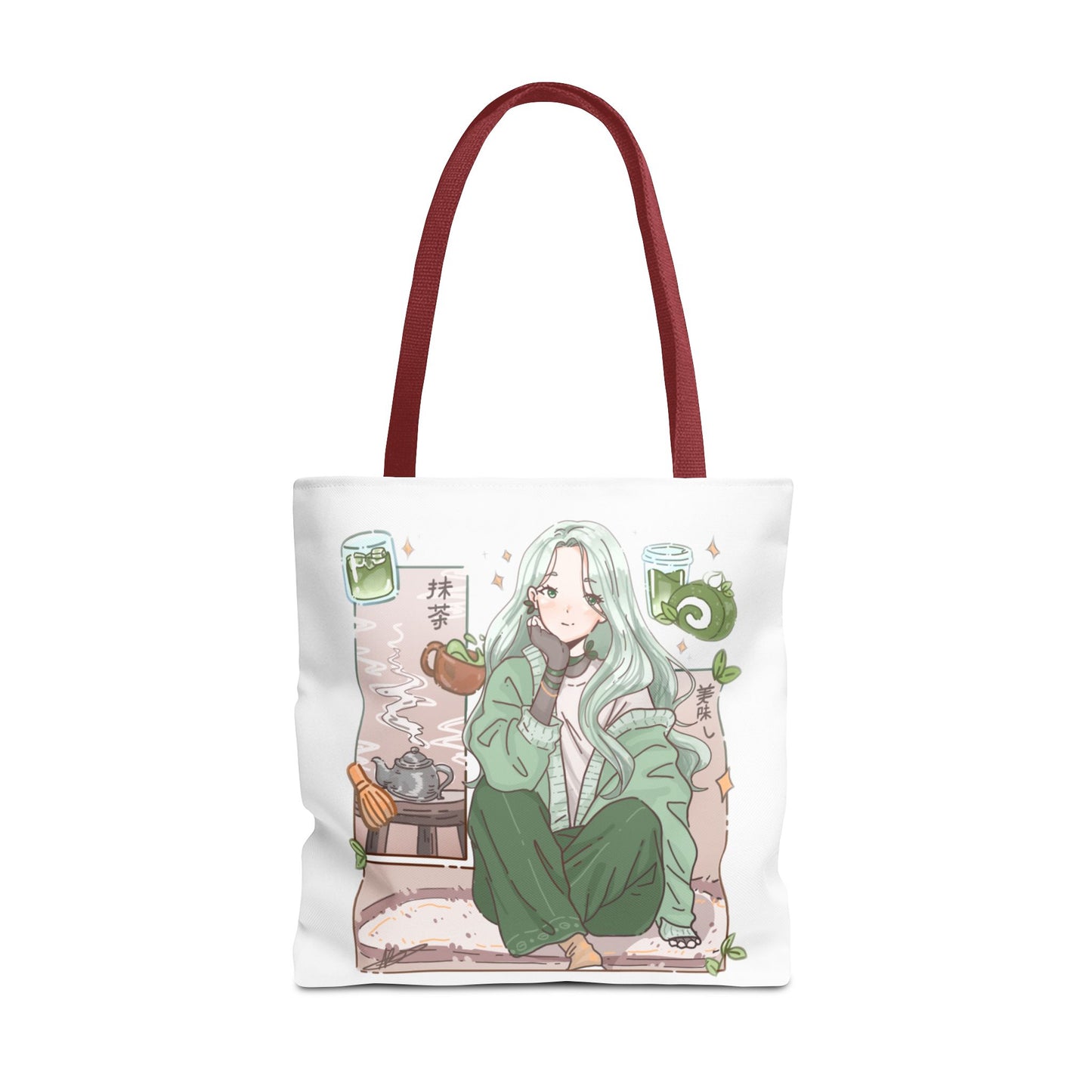 Anime Girl Green Aesthetic Tote Bag – Cozy Kawaii All-Over Print Tote