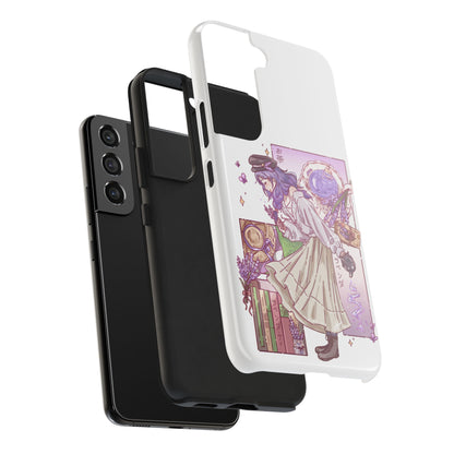 Mystic Librarian Tough Phone Case — Lavender Tea Anime Girl, Pastel Purple Bookstore Art