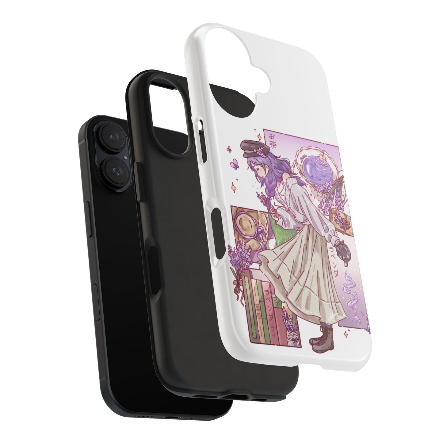 Mystic Librarian Tough Phone Case — Lavender Tea Anime Girl, Pastel Purple Bookstore Art