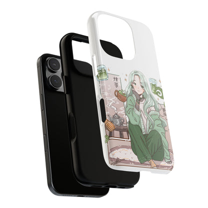 Anime Girl Green Aesthetic Phone Case — Cute Pastel Art