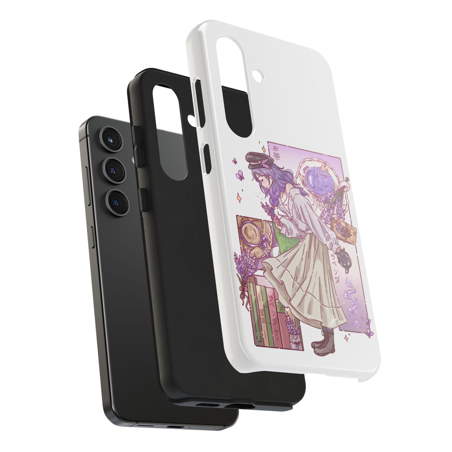 Mystic Librarian Tough Phone Case — Lavender Tea Anime Girl, Pastel Purple Bookstore Art